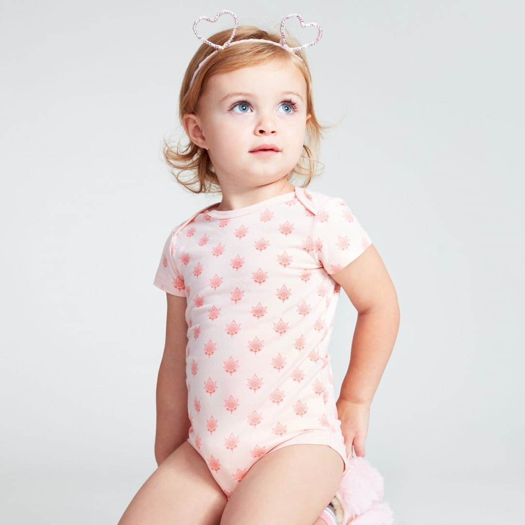 Baby Short Sleeve Onesie With Lotus Print Pastel Pink Onesie Etsy