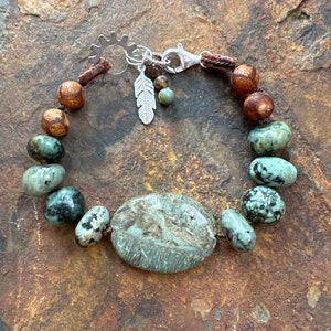 African turquoise, snakeskin jasper and sterling silver lobster clasp beaded bracelet!