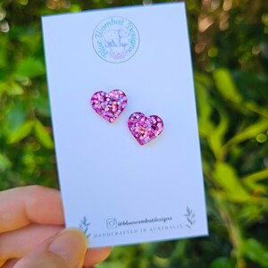 Glitter Love Heart Resin Small Stud Earrings