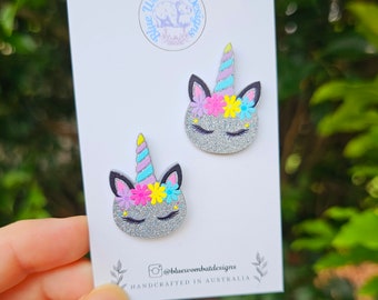 Unicorn Cat Fun Acrylic Statement Stud Earrings