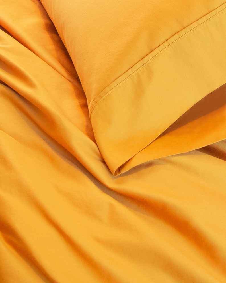 100% Long Staple Cotton Sateen Duvet Cover and Bedding Sheet Set – Deep Yellow Bedding (4-Piece) image 3