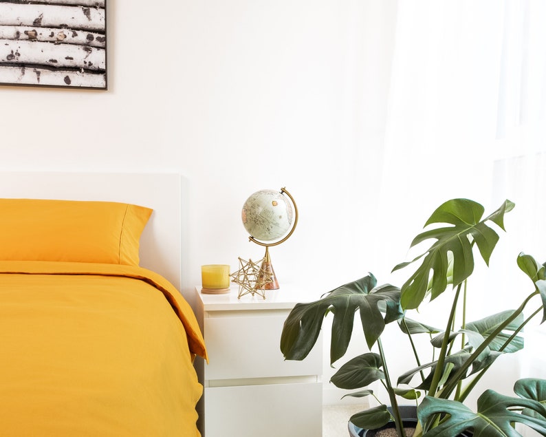 100% Long Staple Cotton Sateen Duvet Cover and Bedding Sheet Set – Deep Yellow Bedding (4-Piece) image 5