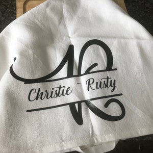 Monogram Newlywed - Bridal Shower - Personalized - Kitchen Linen Towel - Kitchen Decor - Dish Towel - Housewarming Wedding Gift