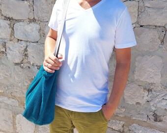 Large corduroy bag in petrol with zipper