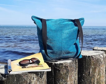 corduroy shopper in petrol blue