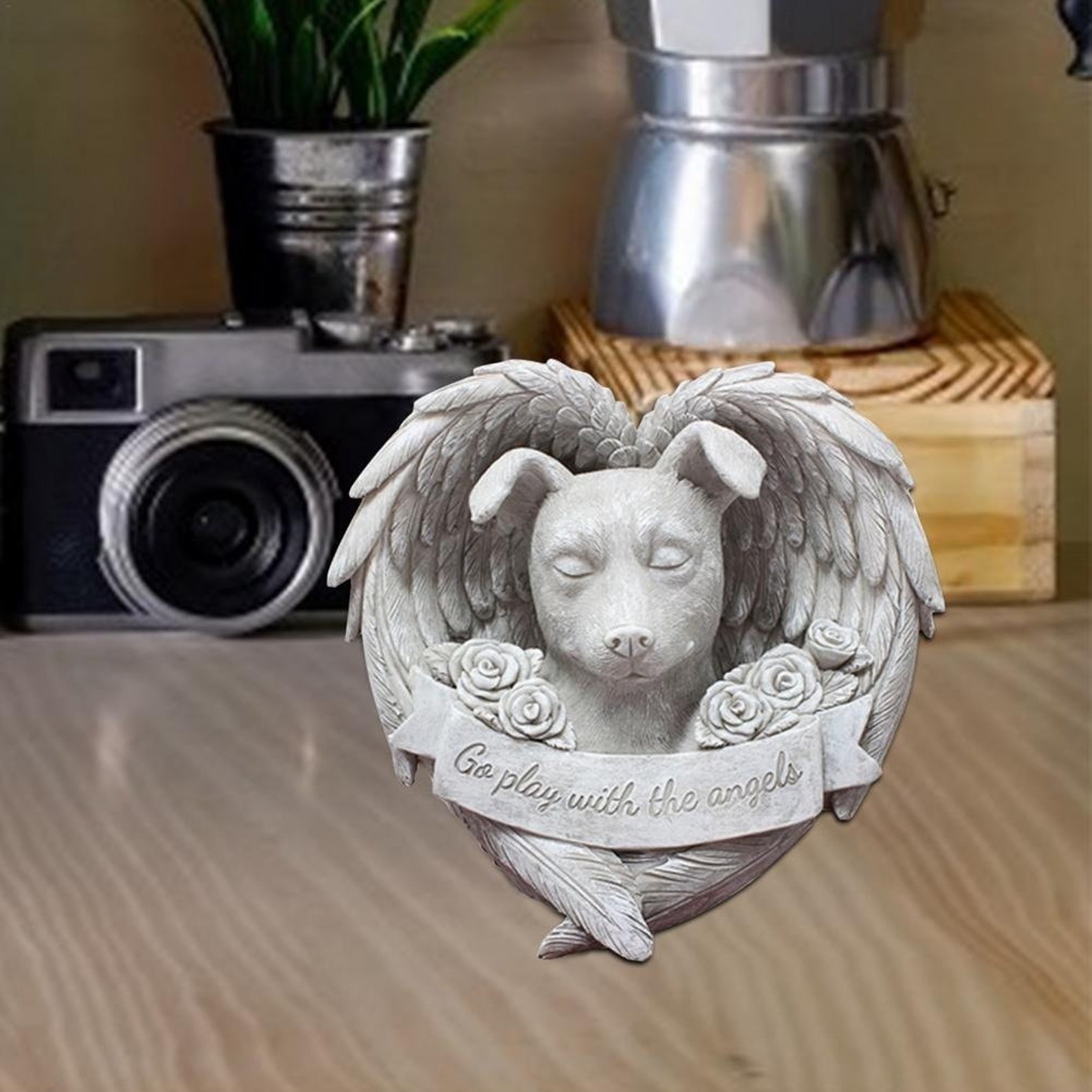 Angel Dog Memorial Statue Resin Dog Sleeping in Angel Wing Etsy