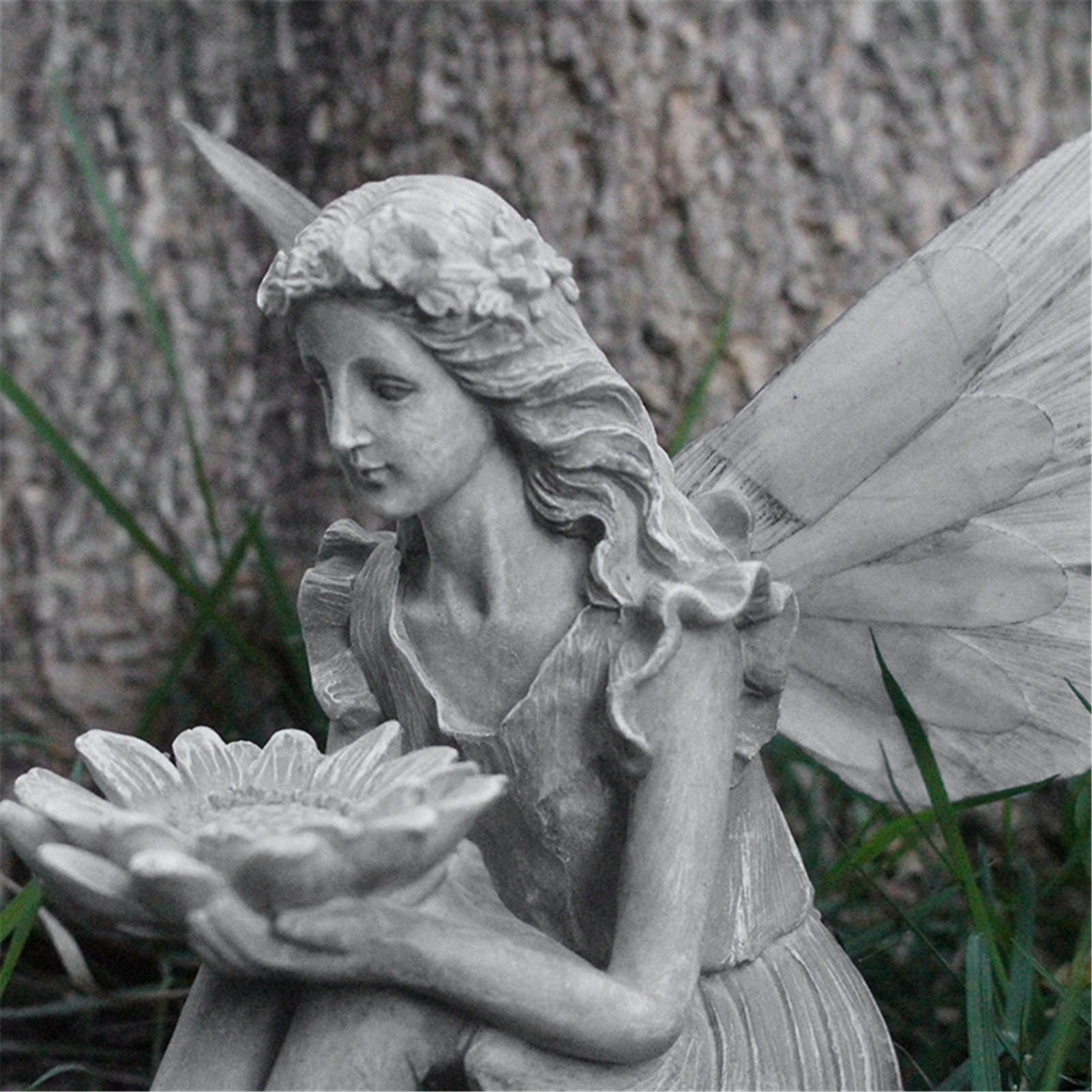 Fairy Sunflower Fairy Statue Solar Lighting Wings Ornament Etsy