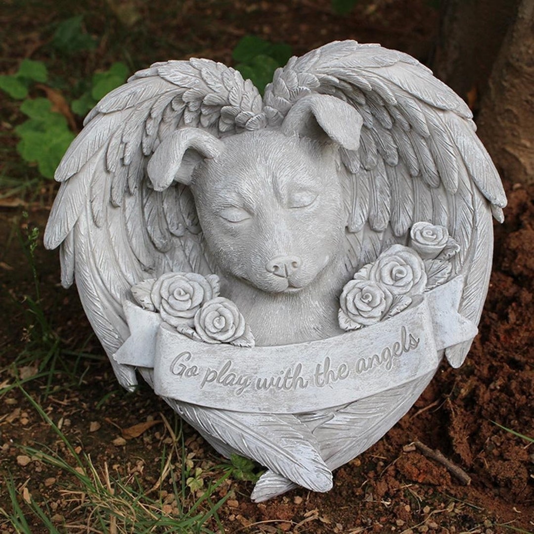 Angel Dog Memorial Statue Resin Dog Sleeping in Angel Wing Etsy
