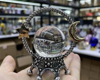 Display Photography Props Crystal Ball Stand Home Decor Metal Base 3D Engraved 
