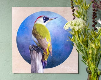 Impresión de arte de pájaro carpintero verde GRANDE