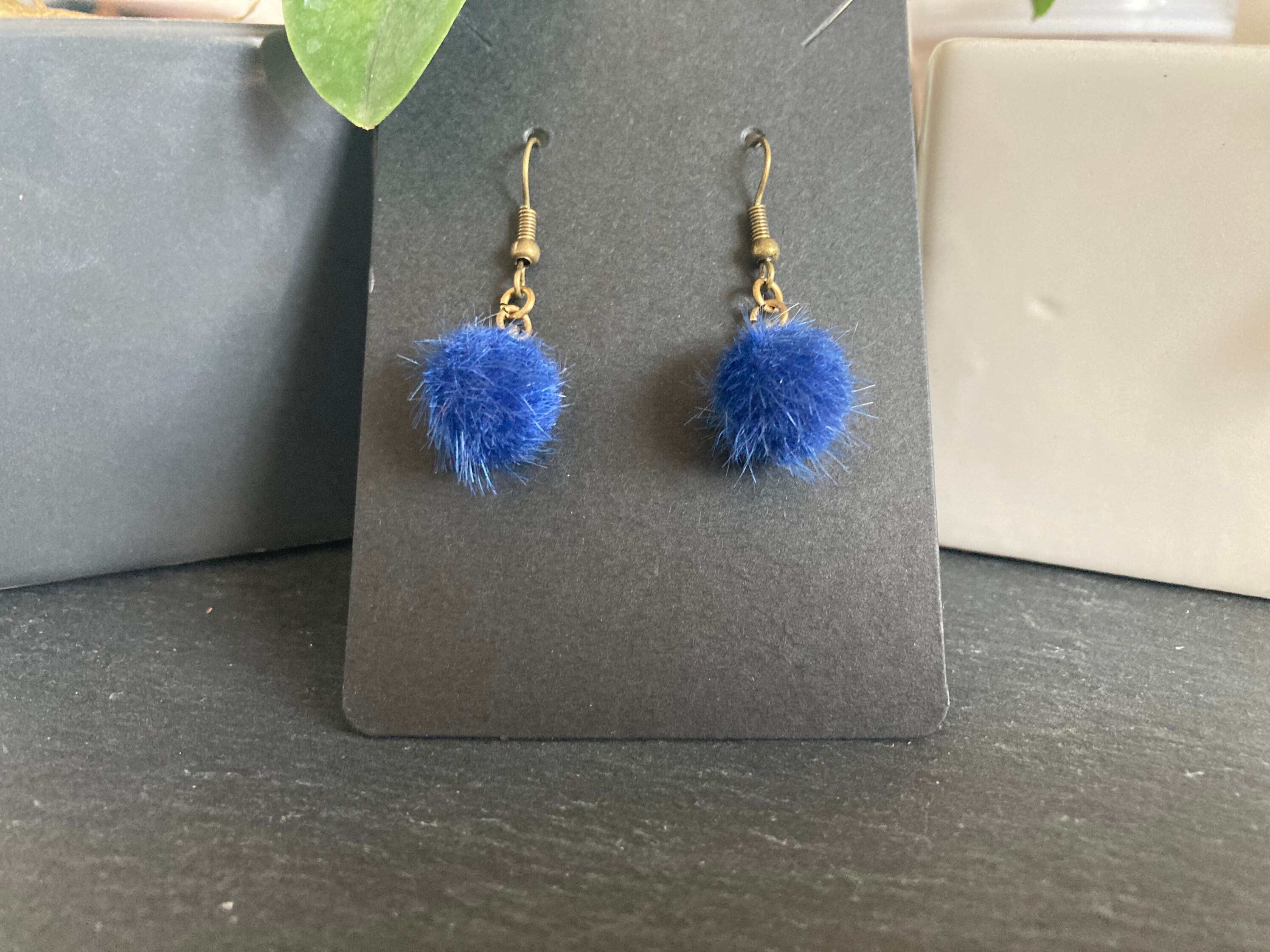Cute fluffy ball earrings pretty blue earrings gift idea Etsy