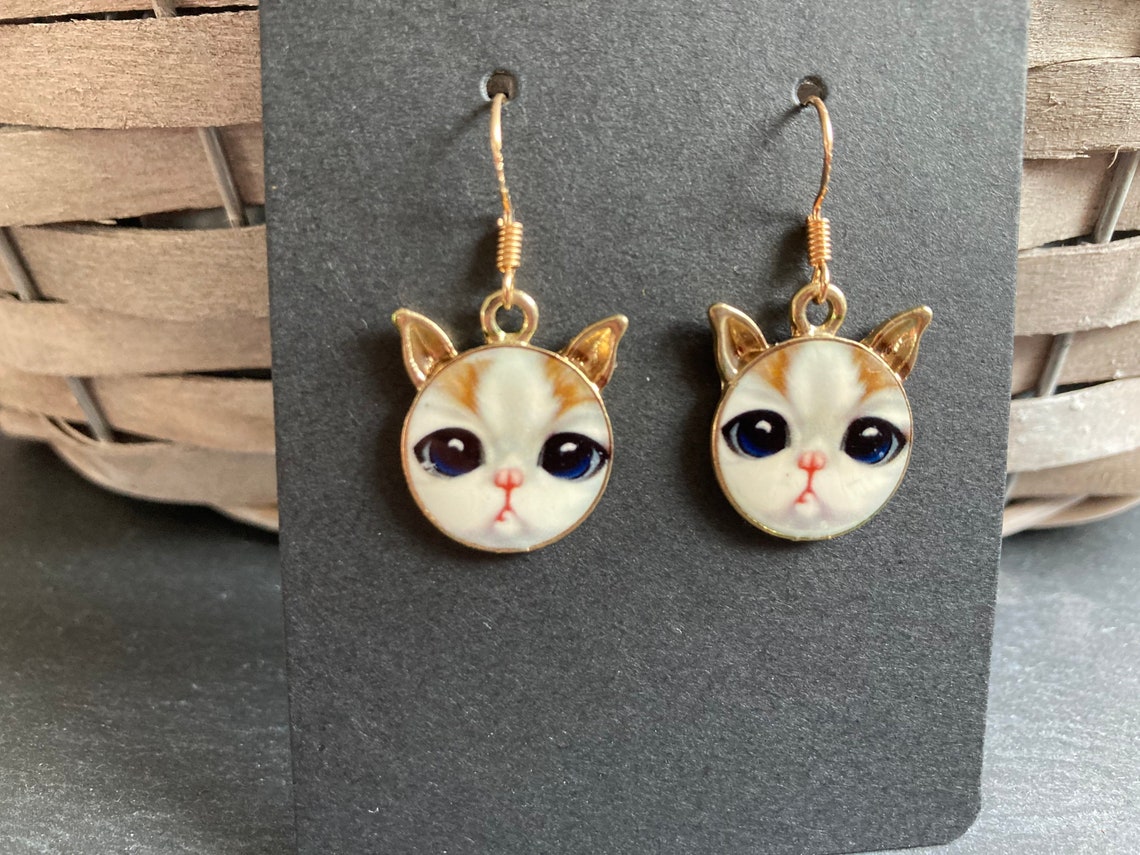 Dangle cute cat earrings funny earrings gold plated earrings Etsy
