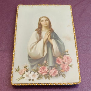 Carte postale icône religieuse Vierge Marie, icône de la Vierge Marie, chaîne religieuse, vieille carte postale religieuse, carte postale Antique croix Vierge Marie