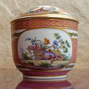 1745-1755s SEVRES Porcelain Covered Sugar Bowl, For Restoration, Antique Sugar Bowl, Sevres Porcelain, Gold Filled Sevres Sugar Bowl