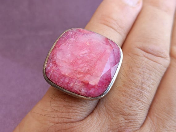 Large Ruby Ring, 925 Sterling Silver, Silver Ruby… - image 2