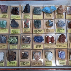 Vintage Mineral Set 28, Rough Crystals, Antique Gemstone Set