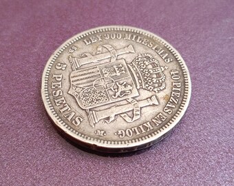 1871年 アマデオ1世 スペイン国王 銀貨 5ペセタ、アマデオ1世 スペイン