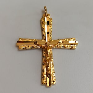 1970 Jesus Gold Plated Cross, Antique Pendant, Cruz, Religious Cross, Antique Religious Cross Pendant, Vintage Cross Pendant, Antique Cross