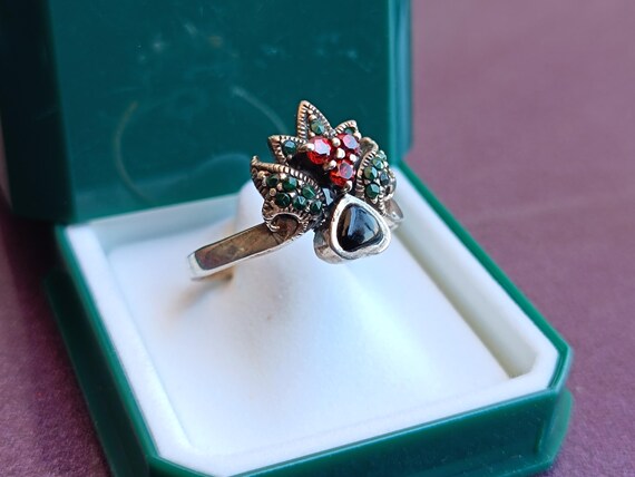 925 Silver Multistones Ring, Silver Malachite Rin… - image 8