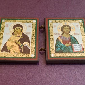Handmade Icons The Mother of God of Kazan and the Lord Pantocrator, Virgin Mary of Kazan Kazanskaya, Orthodox Icon, Christ Pantocrator Icon