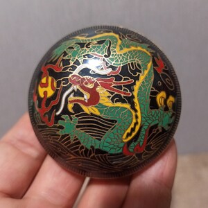 Cloisonne Round Dragon Box, Vintage Box, Jewellery Box, Spanje Retro Box, Retro Metal Box, Chest Vintage, Trunk Vintage, Oude Kleine Trunk