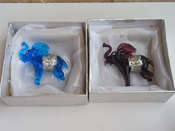 ムラーノガラスの象、お守りの置物、ヴィンテージ象、ガラスの象