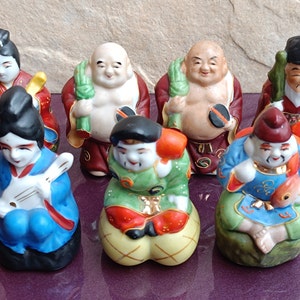 Buddha Statues Set of 7 Vintage Porcelain, Antiques Japan Porcelain Men Figurine, Porcelain Figurines, Vintage Japan Porcelain Buddha Statue