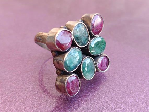 Multi-gemstone Ring, Ruby Ring, Emerald Ring, Squ… - image 7