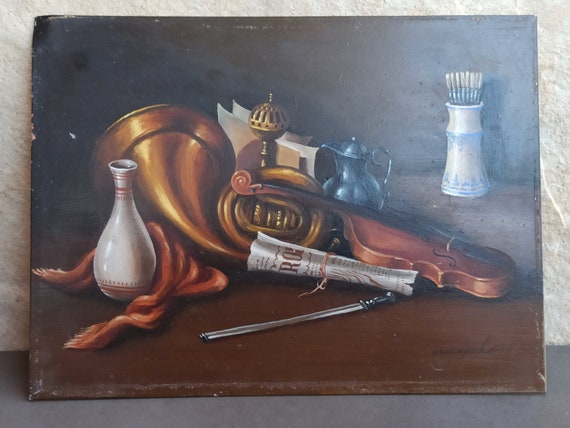 油絵？　アンティーク　絵画　ヴァイオリン 油絵？アンティーク絵画ヴァイオリン