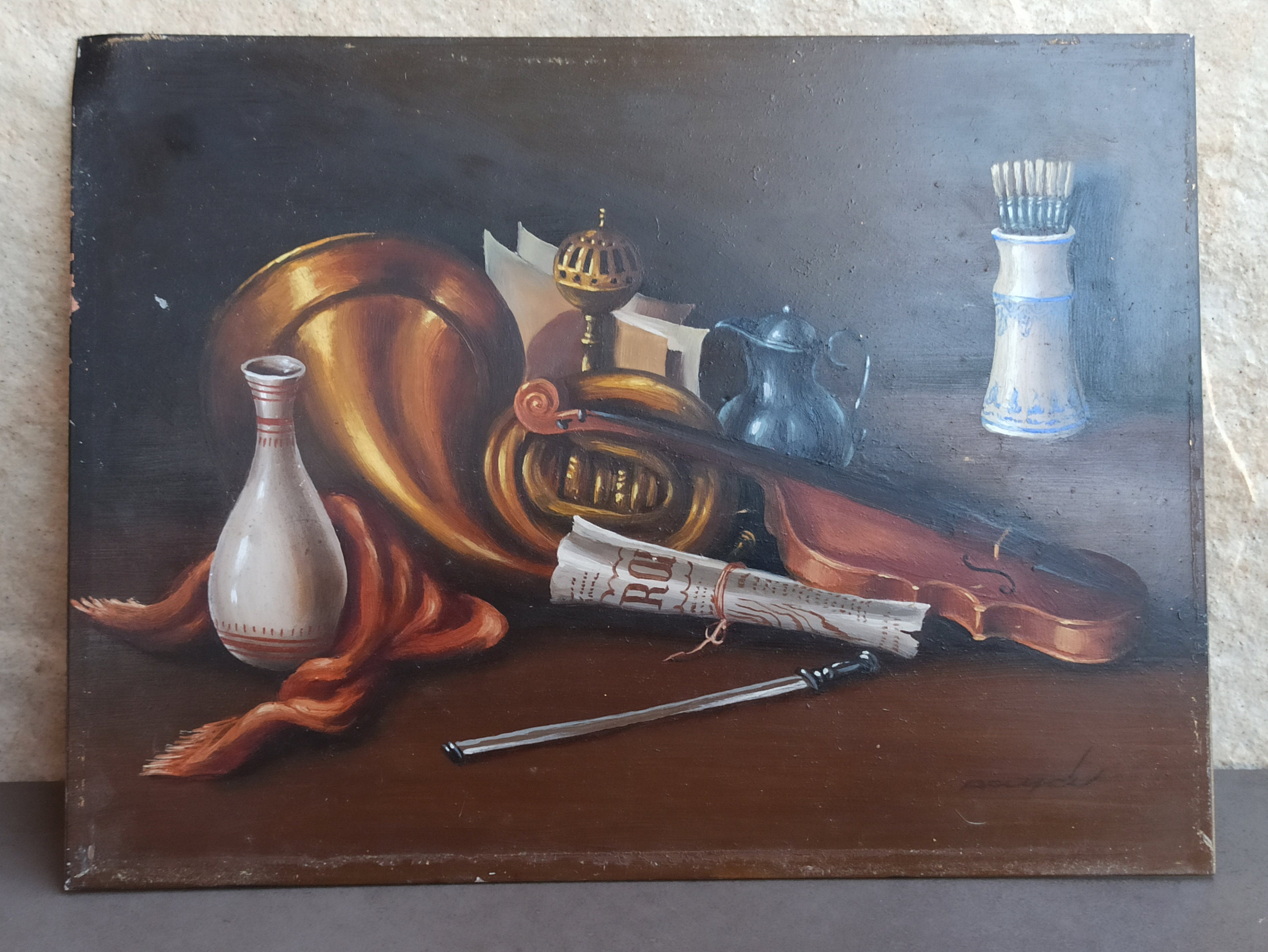 油絵？　アンティーク　絵画　ヴァイオリン 油絵？アンティーク絵画ヴァイオリン