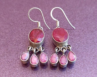 Ruby 925 Silver Earrings, Ruby Silver Earrings, Silver Ruby Earrings, Vintage Earrings, Antique Silver Earrings, Vintage Ruby Earrings