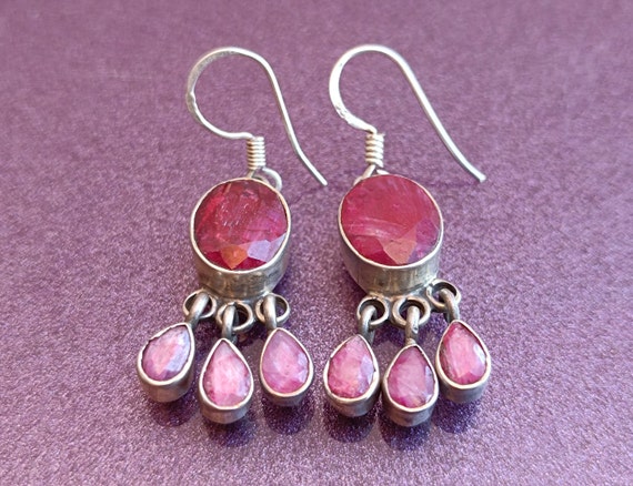 Ruby 925 Silver Earrings, Ruby Silver Earrings, S… - image 1