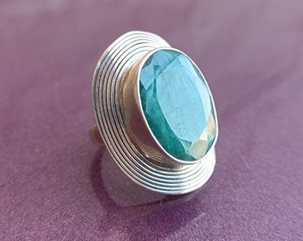 JC Emerald 925 Silver Ring, Vintage Emerald Ring, Emerald Ring, 925 Silver Ring, Vintage Ring, Antique Silver Ring, Emerald Ring