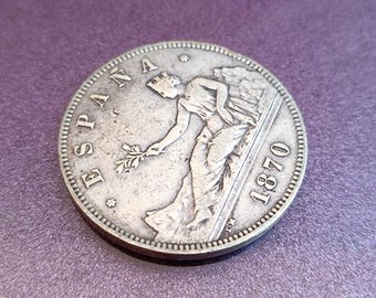 1870 AMADEO I Rey De España 銀貨 5 ペセタ、AMADEO I スペイン国王