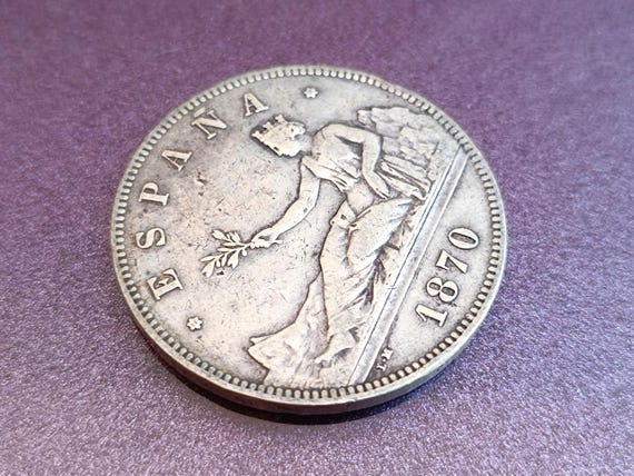 1870 AMADEO I Rey De España 銀貨 5 ペセタ、AMADEO I スペイン国王