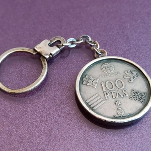 100 Pesetas Silver Keychain, 1982 FIFA World Cup Silver Keychain, Silver Keychain, Juan Carlos I, Vintage Silver Keychain, Birthday Gift