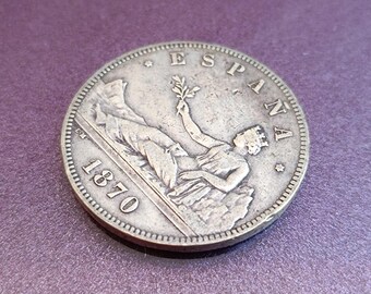スペイン　5ペセタ　銀貨 1891年 1870 AMADEO I Rey De España 銀貨 5 ペセタ、AMADEO I スペイン国王
