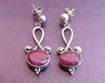 Ruby 925 Silver Earrings, Ruby Silver Earrings, Silver Ruby Earrings, Vintage Earrings, Antique Silver Earrings, Vintage Ruby Earrings
