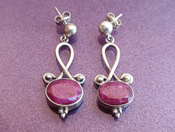 Ruby 925 Silver Earrings, Ruby Silver Earrings, S… - image 1