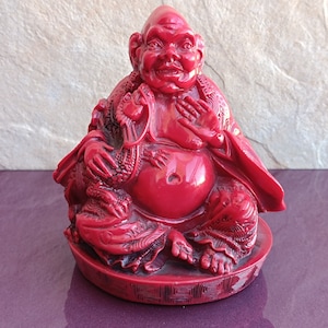 1980er Jahre Buddha mit Drachenfigur, Prodex SA, Harz-Buddha, große Buddha-Figur, Schnitzfigur Buddha, Buddha-Figur, Vintage-Buddha-Statue