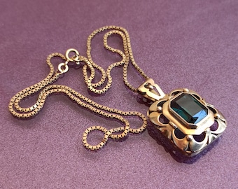 333 Gold Emerald Necklace, Antique 333 Gold Choker, Gold Vintage Necklace, Gold Jewelery, Emerald Necklace, Emerald Stone