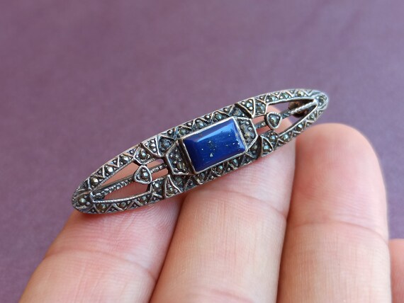 Lapis Lazuli 925 Silver Brooch, Silver Brooch, Vi… - image 3