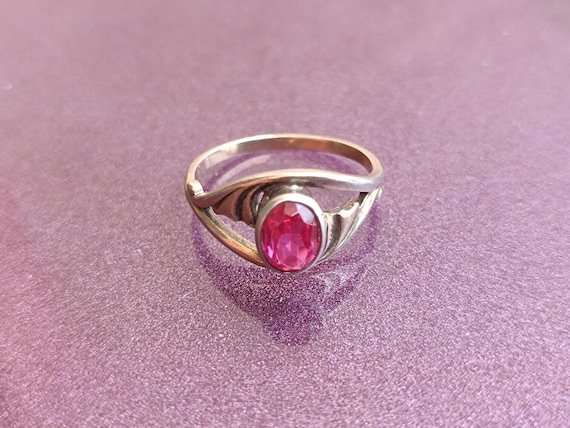 875 Silver Soviet Ruby Ring, Red Ruby Silver Ring… - image 12