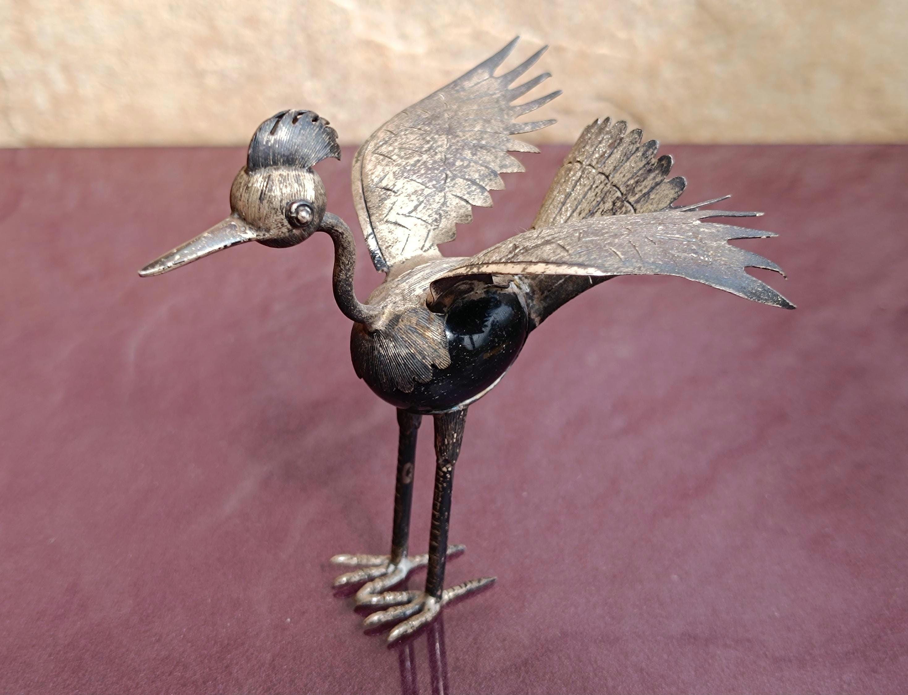 925 シルバー メキシコ TH-13 オニキス ダチョウの置物、銀の鳥の置物 