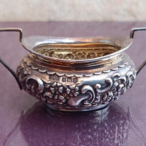 Salero de plata esterlina de Sheffield de 1902, obra de John Henry Potter, salero antiguo de plata británica, vajilla de plata con sello de garantía.