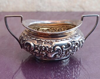 Saliera in argento sterling di Sheffield del 1902 realizzata da John Henry Potter, saliera antica britannica in argento, servizio da tavola in argento con punzone.