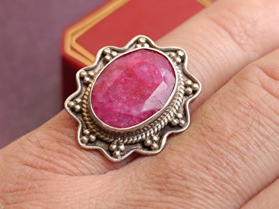 925 Silver Ruby Ring, Ruby Silver Ring Silver, Si… - image 2