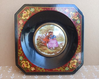 フランスのリモージュ磁器装飾皿、フラゴナール様式の3.5インチ