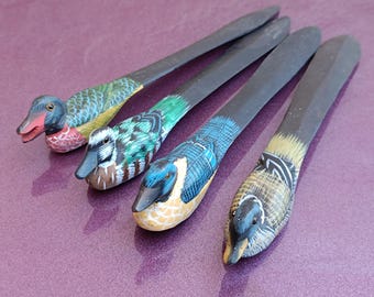 1970s Duck LETTER OPENER, Letter Opener, Wooden Letter Opener, Vintage Wooden Letter Opener, Birds Collection, Duck Collection, Wooden Duck