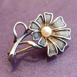 1970er Silber Blumen Brosche, Retro Silber Brosche, Vintage Silber Brosche, Antik Silber Brosche, Blumen Silber Brosche, Vintage Blumen Brosche